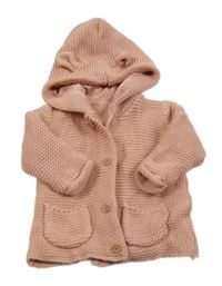 Světlerůžový propínací podšitý svetr s kapucí George
