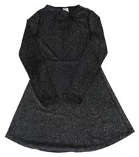 Černo-stříbrné sametové šaty Zara