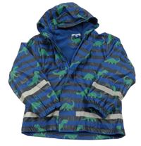 Modro-černá pruhovaná pogumovaná jarní bunda s dinosaury a kapucí Kids 