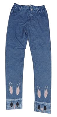 Modré legíny riflového vzhledu se zajíčky 