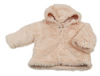 Broskvová kožušinová zateplená bunda s kapucňou Pampolina