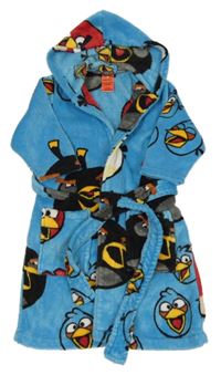 Modrý chlupatý župan s Angry Birds a kapucí 