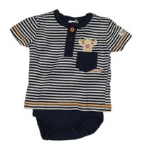 Tmavomodro-biele pruhované tričko s Tygříkem a všitým body Disney