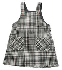 Bielo-čierno-svetloružové kockované vlnené šaty Nutmeg