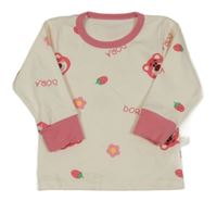 Bielo-korálové tričko s medvedíkmi a kvietkami