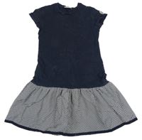 Tmavomodro-kostkované bavlněno/šusťákové šaty Moncler