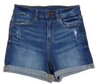Tmavomodré riflové high waist kraťasy s prošoupáním Page one young