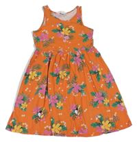 Oranžové kvetované bavlnené šaty s plameňáky H&M