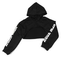 Čierna crop mikina s nápisom a kapucňou