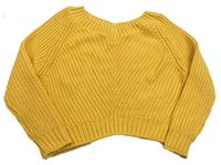 Horčicový rebrovaný pletený oversize crop sveter New Look