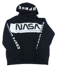 Černo-bílá mikina s nápisy - NASA a kapsou a kapucí H&M