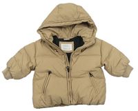 Béžová prešívaná šušťáková zimná bunda s kapucňou ZARA