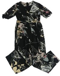 Čierny nohavicový overal s kvetmi RIVER ISLAND