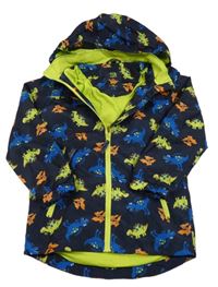 Tmavomodrá šusťáková jarní bunda s dinosaury a kapucí Kiki&Koko