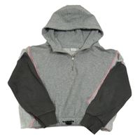 Sivo-svetlošedá -tmavosivá melírovaná oversize crop mikina s kapucňou Next