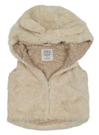 Smotanová kožušinová podšitá vesta s kapucňou s uškami F&F
