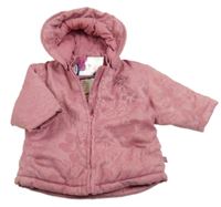 Nové - růžová zimní parka s květy a lístečky a odepínací kapucí pippi