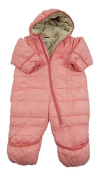 Ružová prešívaná šušťáková zimná kombinéza s hviezdičkou a kapucňou lupilu