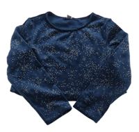 Tmavomodrá plyšová crop mikina s hviezdičkami OKaïdi