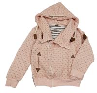 Světlerůžový melírovaný prošívaný propínací vyteplený teplákový křivák s nášivkami a kapucí NAKETANO