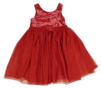 Červené sametovo/tylové šaty s mašlí H&M