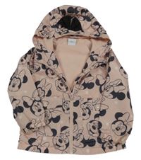 Pudrová puntíkatá šusťáková jarní bunda s Minnie a kapucí George