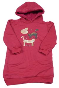 Malinové teplákové šaty s kočičkami a kapucňou Topolino