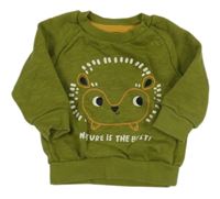 Olivová melírovaná mikina s ježečkem a nápisom PRIMARK