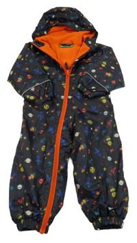 Čierna šušťáková funkčná jarná kombinéza s robotmi a planetami a kapucňou MOUNTAIN WAREHOUSE