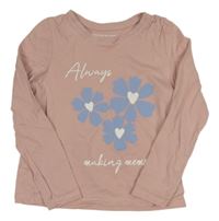 Pudrové tričko s kvetmi a nápismi PRIMARK