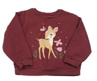 Vínová mikina so srnkou a motýlikmi a tulipánky C&A