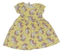 Svetložlté šaty s jednorožcami a srdiečkami dopodopo