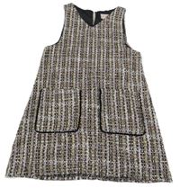 Čierno-bielo-ružovo-zlaté vlnené šaty Biscotti