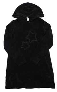 Černé žinylkové svetrové šaty s hvězdičkami a kapucí YIGGA