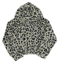 Svetlošedá -čierno-modrá vzorovaná plyšová crop mikina s kapucňou s uškami H&M