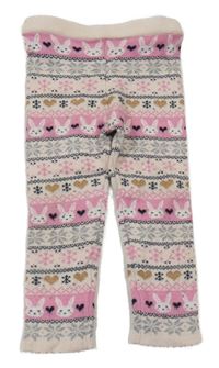 Smetanovo-růžové kamaše s vločkami a srdiečkami a zajačikmi PRIMARK