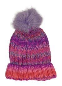 Purpurovo-jahodovo-modro-modrozelená melírovaná čepice s bambulí Matalan