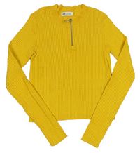 Hořčicový žebrovaný crop svetr se stojáčkem H&M