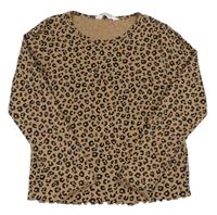 Hnědé žebrované triko s leopardím vzorem H&M