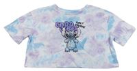 Modro-lila-bílé batikované crop tričko se Stitchem C&A