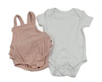 2set - Bílé body + růžové vzorované laclové kraťasy
