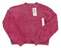 Tmavorůžový třpytivý chlupatý crop svetr M&S