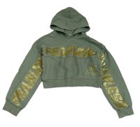 Khaki crop mikina s nápisom a kapucňou River Island