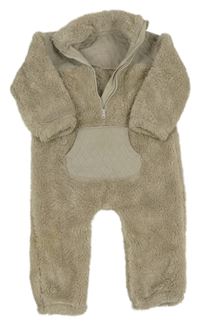 Béžový chlupatý overal s prošívanou kapsou George