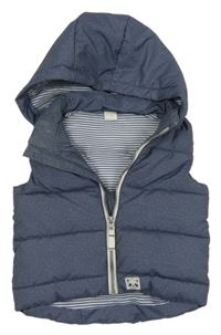 Tmavomodrá melírovaná šušťáková zateplená vesta s kapucňou H&M