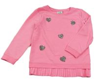 Neonově růžová melírovaná mikina se srdíčky z kamínků Topolino