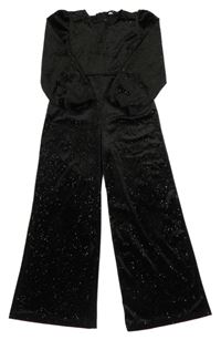 Černý třpytivý sametový kalhotový slavnostní overal George