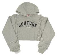 Sivá melírovaná crop mikina s nápisom a kapucňou River Island