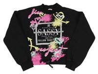 Čierna crop mikina s nápismi a srdiečkami River Island