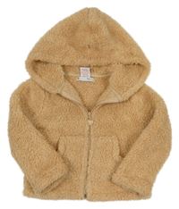 Hnedá trblietavá chlpatá prepínaci mikina s kapucňou